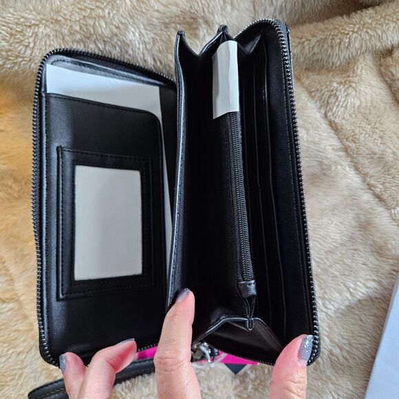 BETSEY JOHNSON Large Wallet Wristlet Black Leather Skull, boot, horseshoe design - Picture 2 of 4